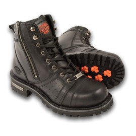 Milwaukee Leather MBM9000 Men's Lace-Up Black Leather Boots with Side Zipper Entry - 10