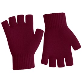 Fingerless Gloves for Women Men Winter Warm Knitted Gloves Fingerless Mittens for Women Men Gloves with Finger Holes Womens Mens Winter Gloves Half Finger Gloves for Women Cold Weather(Wine Red)