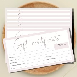 Paper 'n Such 25 Blank Gift Certificates -Small Business Boho Light Pink Coupons Gift Voucher