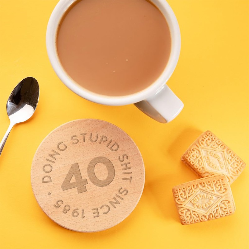 "Doing Stupid Since" Engraved Wood Coaster - Funny 40th Birthday