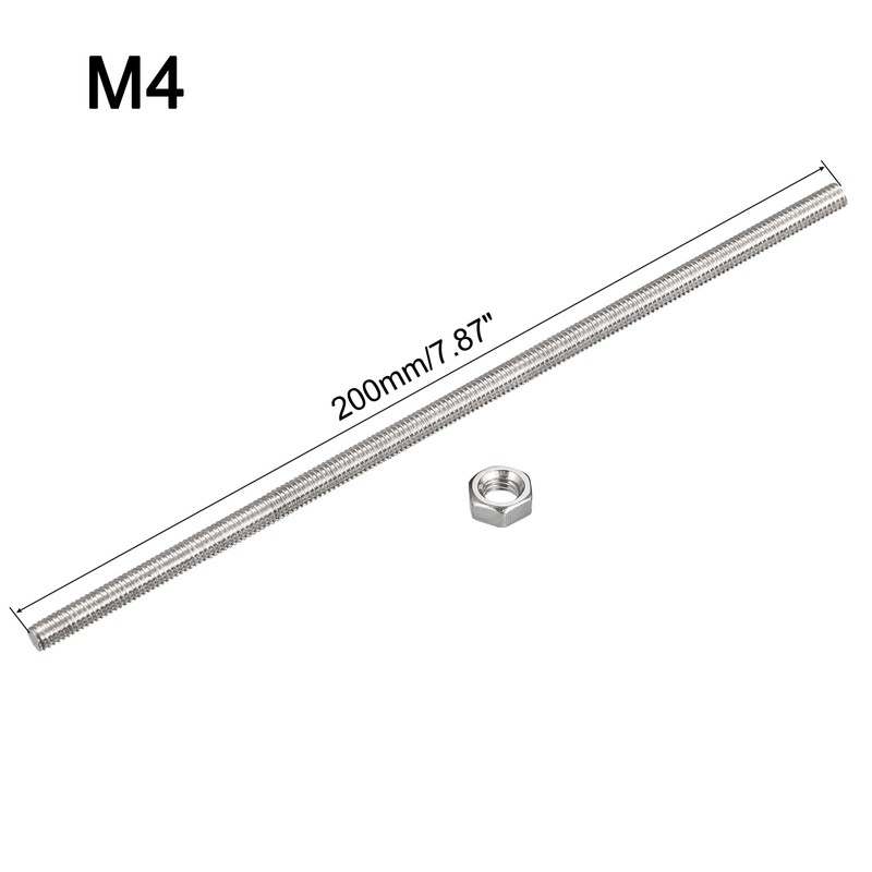 sourcing map 6 Pcs M4 x 200mm Fully Threaded Rod