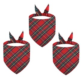 Nereds 3pcs Tartan Dog Christmas Bandanas Pet Dog Kerchief Adjustable Washable Triangle Pets Bandanas for Small Medium Large Dogs Pets