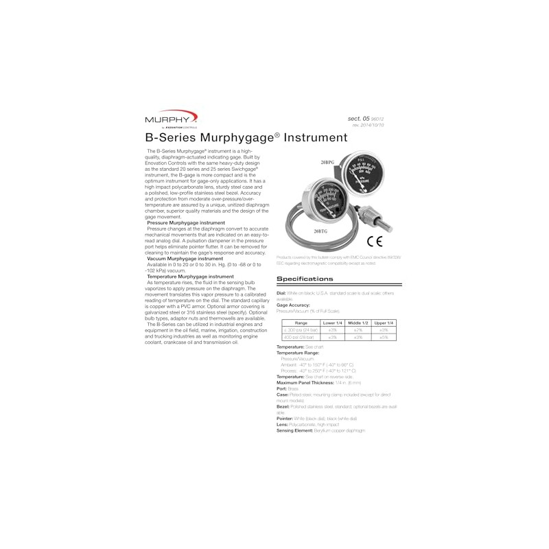 Murphy by Enovation Controls 20BPG-300 B-Series Pressure Murphygage (05703164)