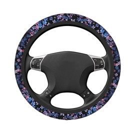 MAGIFUN Floral Cloth Steering Wheel Covers for Women Cute Cherry Blossom Bohemian Steering Wheel Protector Universal 15 inch, Purple and Pink Car Accessories