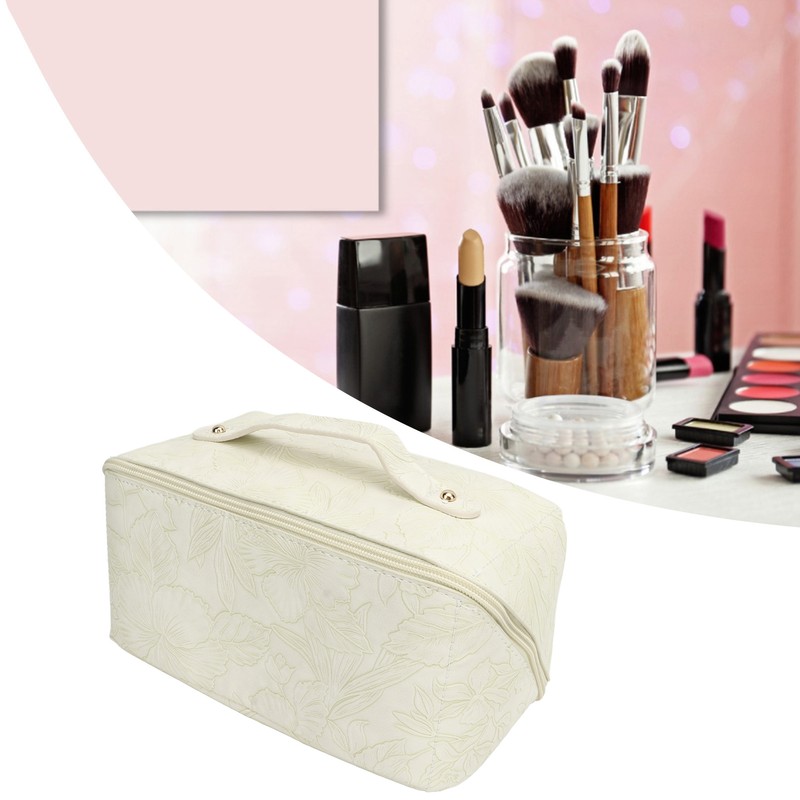 Makeup Cosmetic Bag Large Capacity Embossed Pattern Multifunctional Divider PU