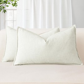 OTOSTAR Pack of 2 Chenille Decorative Throw Pillow Covers 12x20 Inch Soft Lumbar Pillow Covers with Stitched Edge Solid Dyed Cushion Covers for Home Decor Couch Sofa Bed Living Room, Cream White