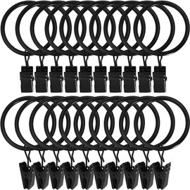 Gerhannery 30 Pack RingsCurtain Clips Strong Metal Decorative Drapery Window Curtain Ring with Clip Rustproof Vintage Compatible with up to 1 inch Drapery Rod Black (Black)