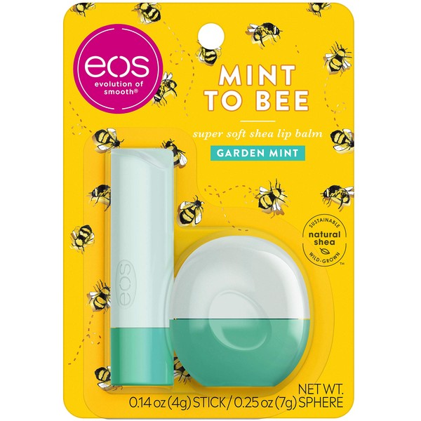 eos Super Soft Shea Lip Balm Stick & Sphere – Mint to Bee | Deeply Hydrates and Seals in Moisture | Sustainably-Sourced Ingredients | 0.25 oz. Sphere | 0.14 oz. Stick, 2 Pack