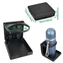 Pack of 2 Foldable Car Cup Holder, Plastic Drink Holder, Drink Holder Boat, with Screws, Rubber Pads, for Cars, Motorhomes, Ships, Yachts, Trolleys (Black)