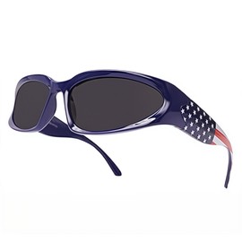 LASPOR Wrap Around Sport Sunglasses for Women Men Sport Shades Glasses Y2K Sunglasses (American Flag Frame)
