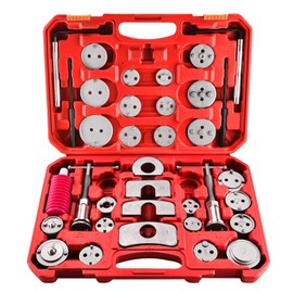 8MILELAKE 35pcs Disc Brake Caliper Tool Kit, Heavy Duty Disc Brake Piston Caliper Compressor Rewind Tool for Brake Pad Replacement, Fits Most American, European, Japanese Autos (Red)