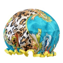 Bowbear Women's Double-Layer Reusable Waterproof Shower Caps, Leopard Floral