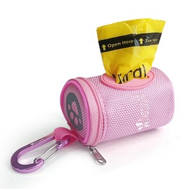 Dog Poop Bag Holder for Leash, Large Opening for Easy Pull Out, Doggy Poo Bag Dispenser Suitable for Any Retractable Leash with 1 Rolls of Compostable Poop Bags (Pink)