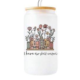 khanoqq Book Lovers Gifts, 16 oz Glass Can Cup with Wood Lid, Straw and Brush, Reader’s Glass Can, Gifts for Book Lover Reader, Bookworm Bookish Gifts, Book Club Book Party Gifts Birthday Gifts (C)