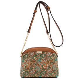FashionPuzzle Paisley Print Small Dome Crossbody with Chain Strap (Tan/Tan)