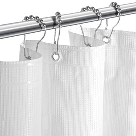 Tititex 8G Heavy Duty Plastic Solid White Shower Curtain Liner with 3 Magnets - Texture Waffle Grid Plaid Pattern PEVA Waterproof Shower Liner Bathroom Accessories 72x72 inch