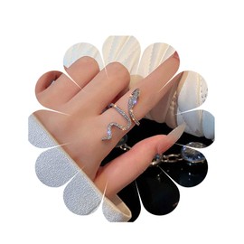 Yienate Gothic Rhinestone Snake Ring Silver Vintage Serpent Knuckle Ring Statement Cubic Zirconia Opening Animal Snake Band Ring Boho Midi Cuff Rings Snake Joint Finger Ring for Women Girls