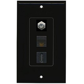 RiteAV Decorative 1 Gang Wall Plate (Black/Black) 3 Port - Coax (Black) Cat6 (Black) HDMI (Black)