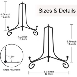 JJiaoLinin 2 Pack Plate Holder Display Stand, Picture Frame Holder Stand, Black Iron Easel Stands, Bowl Holders Display Stand, for Pictures Frames, Photo, Books, Card, Tablets and Art（4 Inch）