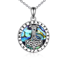 YAFEINI Mjölnir Sterling Silver Abalone Shell Viking Jewelry Norse Thor's Hammer Amulet Pendant Celtic Pagan Norse Talisman Jewelry for Women Men, Sterling Silver, Not known.