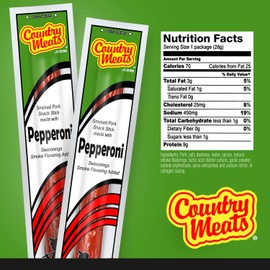 Country Meats, Meat Sticks, 0 Trans Fat, USDA Certified, Good Source of Protein, Carb Conscious Snack (24 Meat Sticks, Pepperoni)