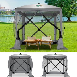 COBIZI 6x6 Pop up Gazebo Tent, Ez up Waterproof Screen Tent Screen House, Portable Outdoor Canopy Sun Shelter with Carry Bag & Ground Stakes for Camping, Garden and Picnics, Gray(Upgraded 2.0)