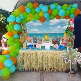 Summer Hawaii Beach Party Backdrop Aloha Party photo background Tropical Flowers Palm Trees Blue Sky Ocean Decor Banner Baby Shower Supplies (8X6FT)