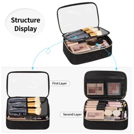 OCHEAL Clear Makeup Bag, Portable Cosmetic Organize,Travel Makeup Bag Cute Clear Pouch For Women and Girls Cosmetics Bags with Divider Makeup Brush Compartment-Black Nylon