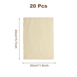 GBACHOOSE 20 Pack Cotton Muslin Drawstring Bag, 30x40cm/11.8×15.7 Inch Reusable Produce Storage Bags, Organic Muslin Filter Bags Shopping Bags Empty Spice Bag for Store Spices Crafts Tea