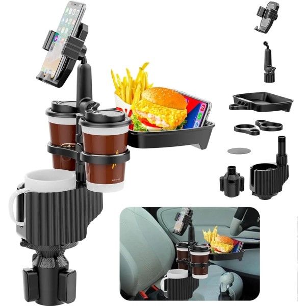 iMounTEK 5-in-1 Car Cup Holder Tray w/ Phone Mount –