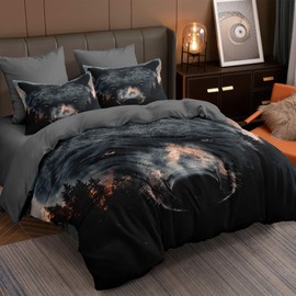 CCoutueChen Black Bear King Comforter Set, Soft Forest Wildlife Lightweight Comforter for Men Boy Bedroom Decor, 3 Pieces Microfiber Ferocious Animal Bedding Set for All Seasons (90" X 104")