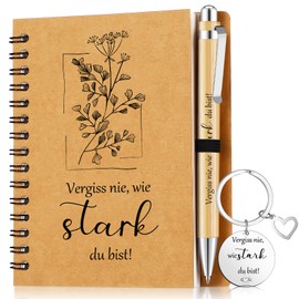 Sinmoe Thank You Gift Set for Colleague Teacher Employee Farewell Gift A6 Notebook Thank You for Everything Ballpoint Pen Key Ring Notepad (Forget Never How Strong You Bist)