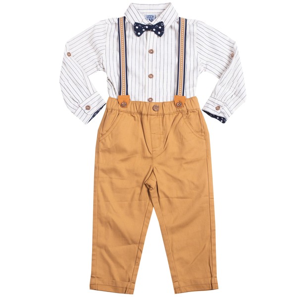 Little Lad Baby Boy's 4-Piece Suspender Pant Set (Khaki, 18M)