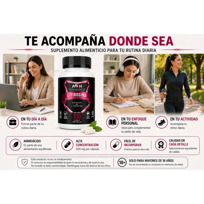 Tirosina A4h 100 Cápsulas De 500 Mg L-tyrosine Sabor Sin