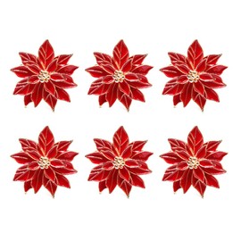 Juego de 6 servilleteros de Navidad y oro con flores de pascua rojas, servilleteros de Navidad, para decoración de banquetes de boda, fiesta, fiesta de día festivo, 6 unidades