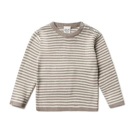 Puri Organic Children's Pullover Rib Knit Striped Organic Cotton Silk, GOTS Certified, Taupe-natural-ringed