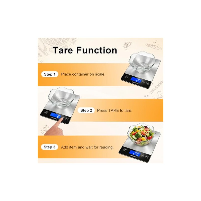 Food Scale, 33lb Digital Kitchen Scale, Stainless Steel Waterproof, 1g/0.05oz