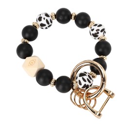 WEESMILE Silicone Key Ring Bracelet for Women | Stretchy Wrist Keychain Bracelet for Car Keys, Wallets, IDs, and Credit Cards (CowPrint)