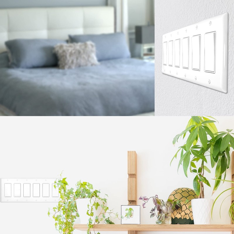NEU 6-Gang Mid-Size Decorator Light Switch Outlet Cover Wall Plates,