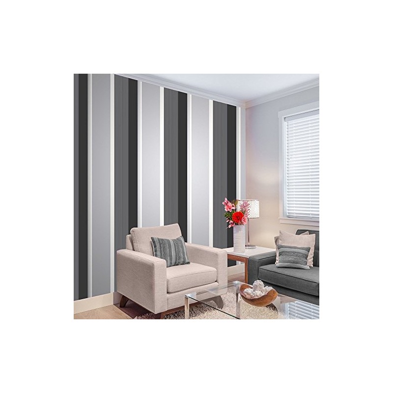 Stripe Wallpaper Bold Charcoal Grey Black White Silver Luxury Modern