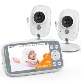 BOIFUN Baby Monitor with 2 Cameras, VOX Night Vision Baby Monitor, Temperature Monitoring, Intercom Function, Video Surveillance with 4 Inch Digital IPS Screen Wireless, Two-Way Audio, Lullabies