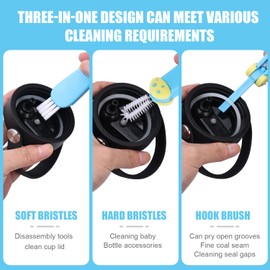 3pcs 3-in-1 Cup Lid Cleaning Brush, Multifunctional Cup Lid Gap Cleaning Brush Cup Lid Cleaner Tight Spaces Bottle Crevice Cleaning Brush for Home Kitchen Cleaning Tools (Mixed Colors)