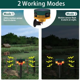 QXMH Solar Outdoor Motion Sensor Alarm: Dog Barking&Gunshot Sound, 129db Loud Siren,Support Recording, 13 Kinds of Sound Strobe Light