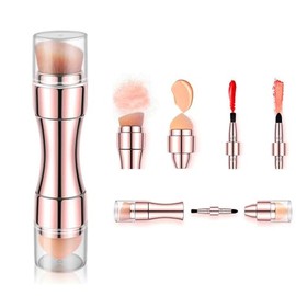 BlingToman - Juego de brochas de maquillaje 4 en 1, sombra de ojos, labios, cara, colorete, base de maquillaje con cepillo de limpieza y almacenamiento, silicona para maquillaje (cepillo de oro rosa)