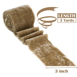 MEEDEE Camel Velvet Ribbon - 3 Inch Fringe, Raw Edge, Silk Velvet for Wreaths, Flower Bouquets, Photography, Dress Sash, Baby Showers, Wedding Decor (3 Yards)