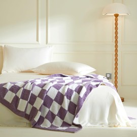 MIDO HOUSE Fuzzy Throw Blanket for Couch Warm Cozy Gingham Microfiber Bed Blankets Reversible Checkerboard Light Purple Throw Blankets 52 x 63 inch