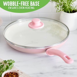 GreenLife Soft Grip Healthy Ceramic Nonstick, 12" Frying Pan Skillet with Lid, PFAS-Free, Dishwasher Safe, Pink