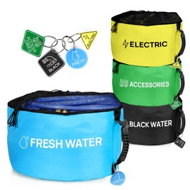 RV Hose Storage Bag of 4 Pack, Camper Accessories for Outside, Rubber Identification Tags for Fresh/Black Water Sewer Hoses Electrical Cords & Accessories RV Equipment Storage Utility Bag