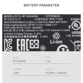 BT-000409A Battery for Zebra TC21 TC26 TC26AK TC210 TC210K Handheld Barcode Scanner BT-000409 BT-000411-08 BT-000409A BTRY-TC2X-1XMA1-01 BTRY-TC2Y-2XMA1-01 Hand terminal collector 4.35V 3300mAh/12.54W