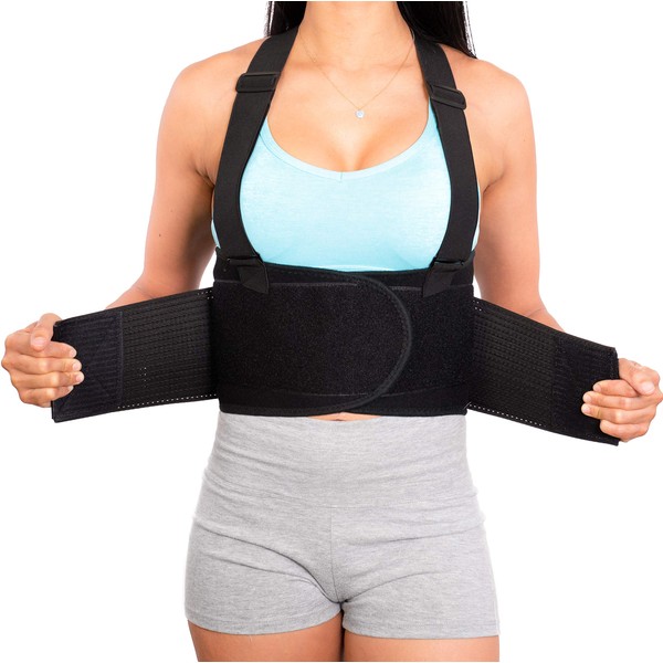 Lower Back Brace with Suspenders | Back Support Belt for Men & Women | Adjustable Work Back Brace for Moving Construction Warehouse Heavy Lifting & other Industrial Activities Safety & Protection M